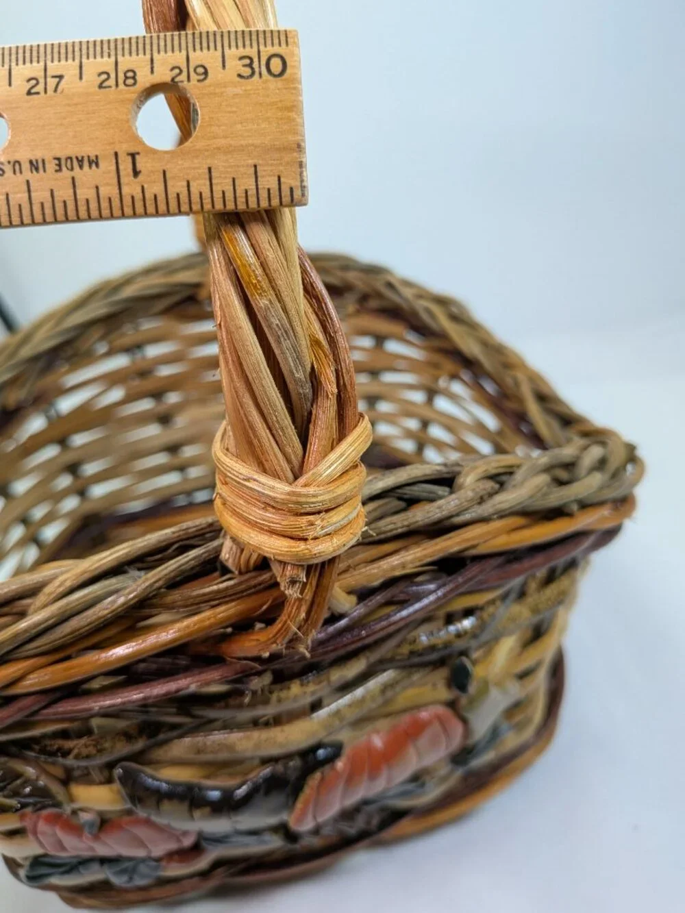 Vintage Fall Harvest Woven Basket Pumpkins Cornucopia Decor Overhead Handle